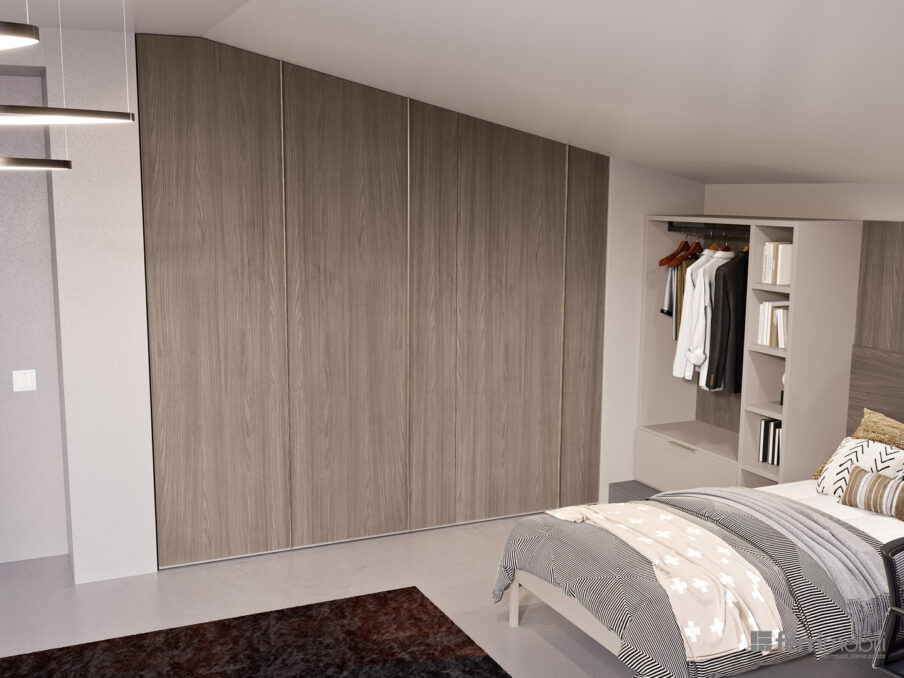 centro_delle_camerette_cameretta mansarda con armadio e letto by ferrimobili-3