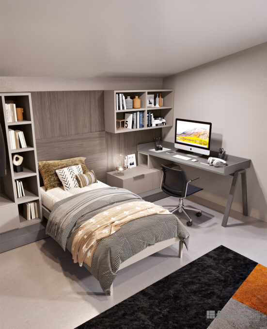 centro_delle_camerette_cameretta mansarda con armadio e letto by ferrimobili