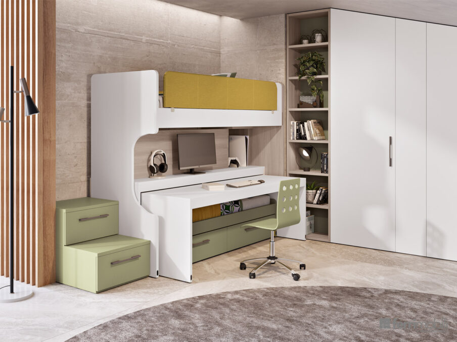 centro_delle_camerette_cameretta mansarda letto scorrevole con scrivania