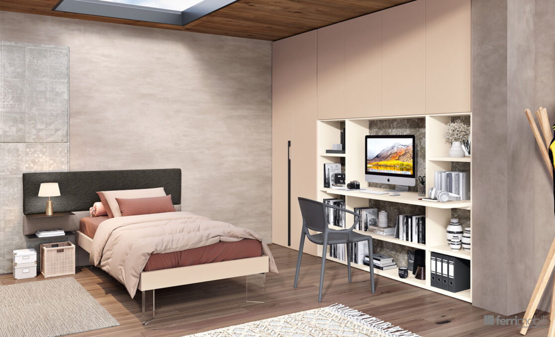 centro_delle_camerette_cameretta nicchia con cabina armadio letto testata imbottita-by-ferrimobili